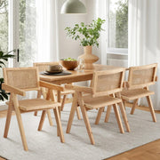 Darrahopens Furniture > Dining > Kitchen & Dining Chairs Artiss 4x Dining Chairs Wooden Rattan Seat Rubber Wood Frame
