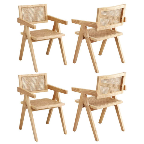 Darrahopens Furniture > Dining > Kitchen & Dining Chairs Artiss 4x Dining Chairs Wooden Rattan Seat Rubber Wood Frame