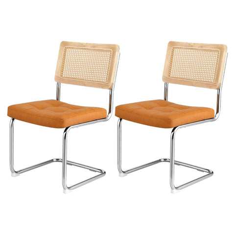 Darrahopens Furniture > Dining > Kitchen & Dining Chairs Artiss Dining Chairs Set of 2 PU Leather Rattan Cantilever Brown
