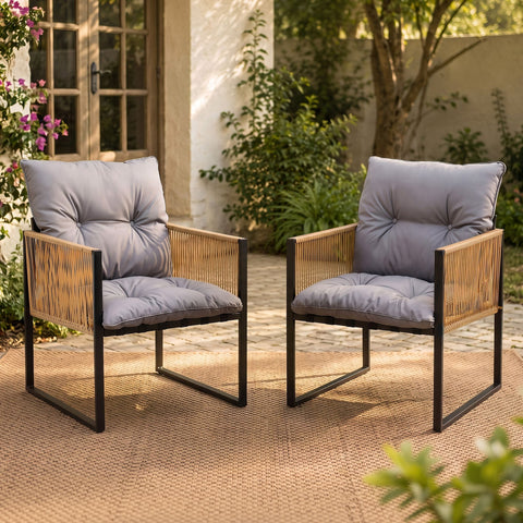 Darrahopens Furniture > Dining > Kitchen & Dining Chairs Gardeon 2PC Outdoor Dining Chair Wicker Patio Armchair Cushion Garden Furniture In Australia - Darrahopens
