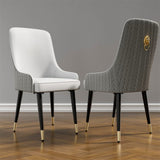Darrahopens Furniture > Dining > Kitchen & Dining Chairs High-End Grey Dining Chairs Set of 2 Faux Leather Upholstered Kitchen Chairs with Gold Lion Head