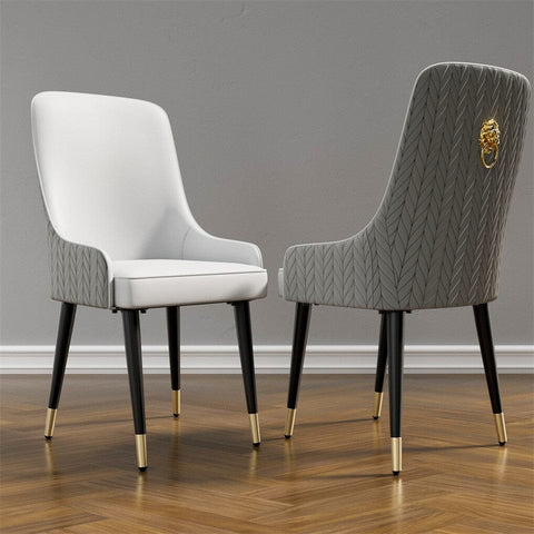 Darrahopens Furniture > Dining > Kitchen & Dining Chairs High-End Grey Dining Chairs Set of 2 Faux Leather Upholstered Kitchen Chairs with Gold Lion Head