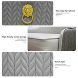 Darrahopens Furniture > Dining > Kitchen & Dining Chairs High-End Grey Dining Chairs Set of 2 Faux Leather Upholstered Kitchen Chairs with Gold Lion Head