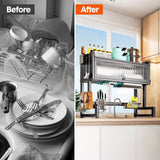 Darrahopens Furniture > Dining > Kitchen & Dining Chairs Over The Sink Dish Drying Rack Carbon Steel Dish Drainer Drying Rack 85cm Long Sink Caddy with Door and Multiple Utensils Holders Large Capacity