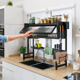 Darrahopens Furniture > Dining > Kitchen & Dining Chairs Over The Sink Dish Drying Rack Carbon Steel Dish Drainer Drying Rack 85cm Long Sink Caddy with Door and Multiple Utensils Holders Large Capacity