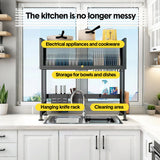 Darrahopens Furniture > Dining > Kitchen & Dining Chairs Over The Sink Dish Drying Rack Carbon Steel Dish Drainer Drying Rack 85cm Long Sink Caddy with Door and Multiple Utensils Holders Large Capacity