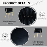 Darrahopens Furniture > Dining > Kitchen & Dining Chairs SERENITà Black Modern Hand Weaving Dining Chairs,Velvet Upholstered Side Chairs with Gold Legs, Chic Vanity Chairs with Armrest, Accent Chair for Dining Room, and Cafe Set of 2