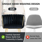 Darrahopens Furniture > Dining > Kitchen & Dining Chairs SERENITà Black Modern Hand Weaving Dining Chairs,Velvet Upholstered Side Chairs with Gold Legs, Chic Vanity Chairs with Armrest, Accent Chair for Dining Room, and Cafe Set of 2