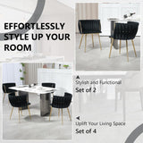 Darrahopens Furniture > Dining > Kitchen & Dining Chairs SERENITà Black Modern Hand Weaving Dining Chairs,Velvet Upholstered Side Chairs with Gold Legs, Chic Vanity Chairs with Armrest, Accent Chair for Dining Room, and Cafe Set of 2