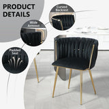 Darrahopens Furniture > Dining > Kitchen & Dining Chairs SERENITà Black Modern Hand Weaving Dining Chairs,Velvet Upholstered Side Chairs with Gold Legs, Chic Vanity Chairs with Armrest, Accent Chair for Dining Room, and Cafe Set of 2