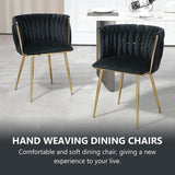 Darrahopens Furniture > Dining > Kitchen & Dining Chairs SERENITà Black Modern Hand Weaving Dining Chairs,Velvet Upholstered Side Chairs with Gold Legs, Chic Vanity Chairs with Armrest, Accent Chair for Dining Room, and Cafe Set of 2