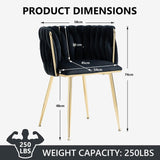 Darrahopens Furniture > Dining > Kitchen & Dining Chairs SERENITà Black Modern Hand Weaving Dining Chairs,Velvet Upholstered Side Chairs with Gold Legs, Chic Vanity Chairs with Armrest, Accent Chair for Dining Room, and Cafe Set of 2
