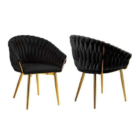 Darrahopens Furniture > Dining > Kitchen & Dining Chairs SERENITà Black Modern Velvet Dining Chairs, Upholstered Living Room Chair with Woven Back and Golden Metal Legs, Mid-Century Accent Set of 2