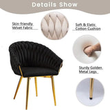 Darrahopens Furniture > Dining > Kitchen & Dining Chairs SERENITà Black Modern Velvet Dining Chairs, Upholstered Living Room Chair with Woven Back and Golden Metal Legs, Mid-Century Accent Set of 2
