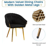 Darrahopens Furniture > Dining > Kitchen & Dining Chairs SERENITà Black Modern Velvet Dining Chairs, Upholstered Living Room Chair with Woven Back and Golden Metal Legs, Mid-Century Accent Set of 2