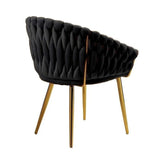Darrahopens Furniture > Dining > Kitchen & Dining Chairs SERENITà Black Modern Velvet Dining Chairs, Upholstered Living Room Chair with Woven Back and Golden Metal Legs, Mid-Century Accent Set of 2