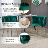 Darrahopens Furniture > Dining > Kitchen & Dining Chairs SERENITà Emerald Green Modern Hand Weaving Dining Chairs,Velvet Upholstered Side Chairs with Gold Legs, Chic Vanity Chairs with Armrest, Accent Chair for Dining Room, and Cafe Set of 2