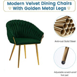 Darrahopens Furniture > Dining > Kitchen & Dining Chairs SERENITà Emerald Green Modern Velvet Dining Chairs, Upholstered Living Room Chair with Woven Back and Golden Metal Legs, Mid-Century Accent Set of 2