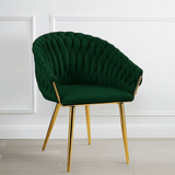 Darrahopens Furniture > Dining > Kitchen & Dining Chairs SERENITà Emerald Green Modern Velvet Dining Chairs, Upholstered Living Room Chair with Woven Back and Golden Metal Legs, Mid-Century Accent Set of 2