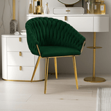 Darrahopens Furniture > Dining > Kitchen & Dining Chairs SERENITà Emerald Green Modern Velvet Dining Chairs, Upholstered Living Room Chair with Woven Back and Golden Metal Legs, Mid-Century Accent Set of 2