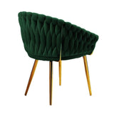 Darrahopens Furniture > Dining > Kitchen & Dining Chairs SERENITà Emerald Green Modern Velvet Dining Chairs, Upholstered Living Room Chair with Woven Back and Golden Metal Legs, Mid-Century Accent Set of 2