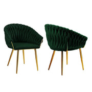 Darrahopens Furniture > Dining > Kitchen & Dining Chairs SERENITà Emerald Green Modern Velvet Dining Chairs, Upholstered Living Room Chair with Woven Back and Golden Metal Legs, Mid-Century Accent Set of 2