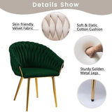 Darrahopens Furniture > Dining > Kitchen & Dining Chairs SERENITà Emerald Green Modern Velvet Dining Chairs, Upholstered Living Room Chair with Woven Back and Golden Metal Legs, Mid-Century Accent Set of 2