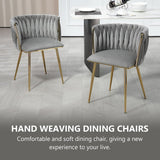 Darrahopens Furniture > Dining > Kitchen & Dining Chairs SERENITà Grey Modern Hand Weaving Dining Chairs,Velvet Upholstered Side Chairs with Gold Legs, Chic Vanity Chairs with Armrest, Accent Chair for Dining Room, and Cafe Set of 2