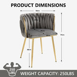 Darrahopens Furniture > Dining > Kitchen & Dining Chairs SERENITà Grey Modern Hand Weaving Dining Chairs,Velvet Upholstered Side Chairs with Gold Legs, Chic Vanity Chairs with Armrest, Accent Chair for Dining Room, and Cafe Set of 2