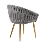 Darrahopens Furniture > Dining > Kitchen & Dining Chairs SERENITà Grey Modern Velvet Dining Chairs, Upholstered Living Room Chair with Woven Back and Golden Metal Legs, Mid-Century Accent Set of 2