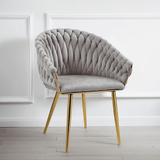 Darrahopens Furniture > Dining > Kitchen & Dining Chairs SERENITà Grey Modern Velvet Dining Chairs, Upholstered Living Room Chair with Woven Back and Golden Metal Legs, Mid-Century Accent Set of 2