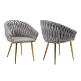 Darrahopens Furniture > Dining > Kitchen & Dining Chairs SERENITà Grey Modern Velvet Dining Chairs, Upholstered Living Room Chair with Woven Back and Golden Metal Legs, Mid-Century Accent Set of 2