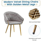 Darrahopens Furniture > Dining > Kitchen & Dining Chairs SERENITà Grey Modern Velvet Dining Chairs, Upholstered Living Room Chair with Woven Back and Golden Metal Legs, Mid-Century Accent Set of 2