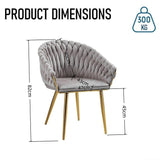 Darrahopens Furniture > Dining > Kitchen & Dining Chairs SERENITà Grey Modern Velvet Dining Chairs, Upholstered Living Room Chair with Woven Back and Golden Metal Legs, Mid-Century Accent Set of 2