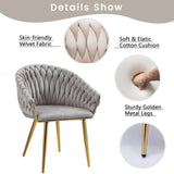 Darrahopens Furniture > Dining > Kitchen & Dining Chairs SERENITà Grey Modern Velvet Dining Chairs, Upholstered Living Room Chair with Woven Back and Golden Metal Legs, Mid-Century Accent Set of 2