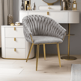 Darrahopens Furniture > Dining > Kitchen & Dining Chairs SERENITà Grey Modern Velvet Dining Chairs, Upholstered Living Room Chair with Woven Back and Golden Metal Legs, Mid-Century Accent Set of 2
