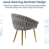 Darrahopens Furniture > Dining > Kitchen & Dining Chairs SERENITà Grey Modern Velvet Dining Chairs, Upholstered Living Room Chair with Woven Back and Golden Metal Legs, Mid-Century Accent Set of 2