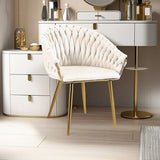 Darrahopens Furniture > Dining > Kitchen & Dining Chairs SERENITà Ivory Modern Velvet Dining Chairs, Upholstered Living Room Chair with Woven Back and Golden Metal Legs, Mid-Century Accent Set of 2