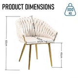Darrahopens Furniture > Dining > Kitchen & Dining Chairs SERENITà Ivory Modern Velvet Dining Chairs, Upholstered Living Room Chair with Woven Back and Golden Metal Legs, Mid-Century Accent Set of 2