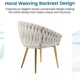 Darrahopens Furniture > Dining > Kitchen & Dining Chairs SERENITà Ivory Modern Velvet Dining Chairs, Upholstered Living Room Chair with Woven Back and Golden Metal Legs, Mid-Century Accent Set of 2