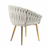 Darrahopens Furniture > Dining > Kitchen & Dining Chairs SERENITà Ivory Modern Velvet Dining Chairs, Upholstered Living Room Chair with Woven Back and Golden Metal Legs, Mid-Century Accent Set of 2