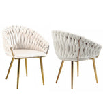 Darrahopens Furniture > Dining > Kitchen & Dining Chairs SERENITà Ivory Modern Velvet Dining Chairs, Upholstered Living Room Chair with Woven Back and Golden Metal Legs, Mid-Century Accent Set of 2