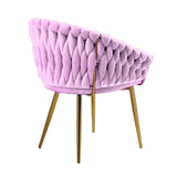 Darrahopens Furniture > Dining > Kitchen & Dining Chairs SERENITà Pink Modern Velvet Dining Chairs, Upholstered Living Room Chair with Woven Back and Golden Metal Legs, Mid-Century Accent Set of 2