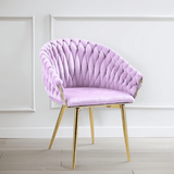 Darrahopens Furniture > Dining > Kitchen & Dining Chairs SERENITà Pink Modern Velvet Dining Chairs, Upholstered Living Room Chair with Woven Back and Golden Metal Legs, Mid-Century Accent Set of 2