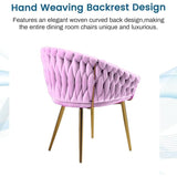 Darrahopens Furniture > Dining > Kitchen & Dining Chairs SERENITà Pink Modern Velvet Dining Chairs, Upholstered Living Room Chair with Woven Back and Golden Metal Legs, Mid-Century Accent Set of 2