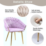 Darrahopens Furniture > Dining > Kitchen & Dining Chairs SERENITà Pink Modern Velvet Dining Chairs, Upholstered Living Room Chair with Woven Back and Golden Metal Legs, Mid-Century Accent Set of 2
