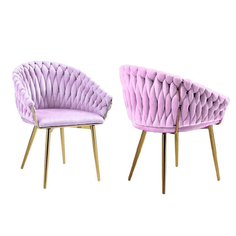 Darrahopens Furniture > Dining > Kitchen & Dining Chairs SERENITà Pink Modern Velvet Dining Chairs, Upholstered Living Room Chair with Woven Back and Golden Metal Legs, Mid-Century Accent Set of 2