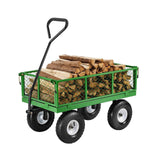 Darrahopens Furniture > Dining > Kitchen & Dining Trolleys 680 Lbs Steel Garden Cart on Wheels, Heavy Duty Garden Wagon Cart Pullable, Metal Outdoor Utility Yard Wagon Carts with 10" Tires, Mesh Removable Sides and 180°Rotating Handle