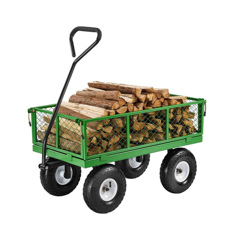 Darrahopens Furniture > Dining > Kitchen & Dining Trolleys 680 Lbs Steel Garden Cart on Wheels, Heavy Duty Garden Wagon Cart Pullable, Metal Outdoor Utility Yard Wagon Carts with 10" Tires, Mesh Removable Sides and 180°Rotating Handle