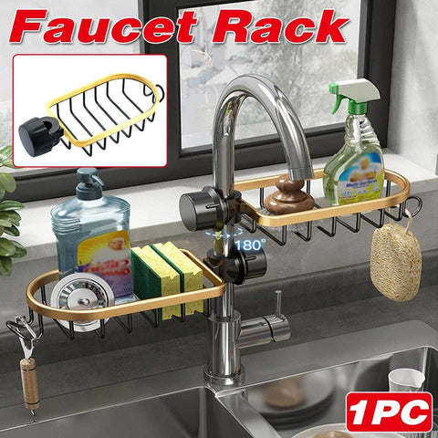 Darrahopens Furniture > Dining > Kitchen & Dining Trolleys Adjustable Faucet Sink Shelf Drainage Rack Kitchen Storage Organizer for Home